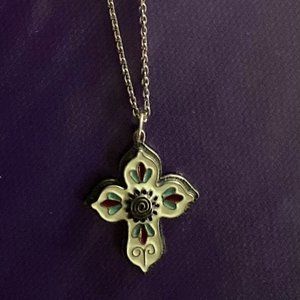 Enamel Cruz De La Flor Cross necklace